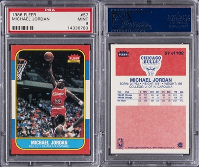 1986-87 Fleer Basketball Complete Set (132) Plus Complete Stickers Set (11) – Including Two Michael Jordan Rookie Cards – All PSA MINT 9!